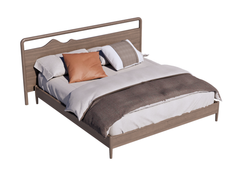  新中式双人床su模型 