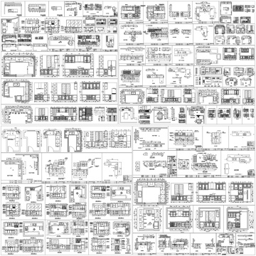 厨房布局橱柜平面立面橱柜门厨房设备电器CAD素材图库cad施工图