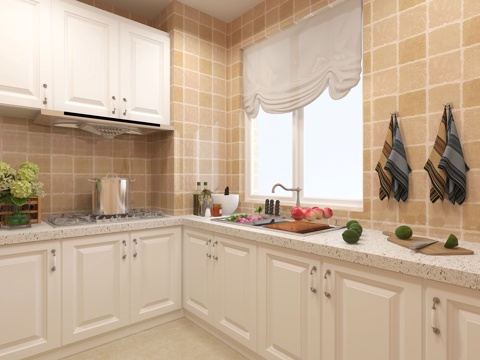  美式居家厨房 橱柜3d模型 