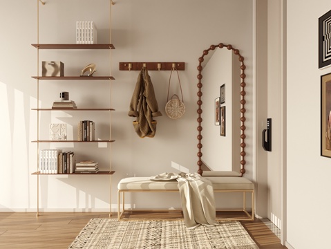 全身镜换鞋凳挂衣杆su模型