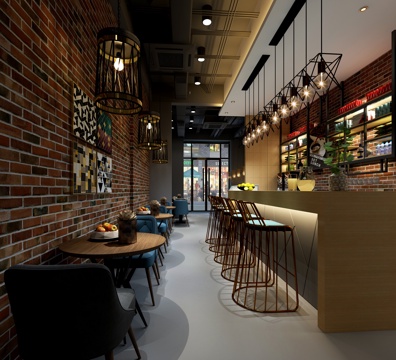  工业风时尚餐厅3d模型 