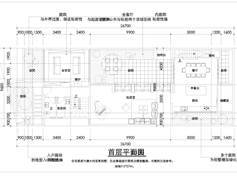 内庭院别墅平面图cad施工图