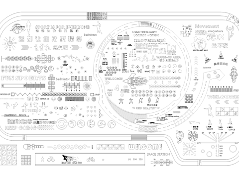健身运动场地跑道铺装地面图案CAD图块图库cad施工图