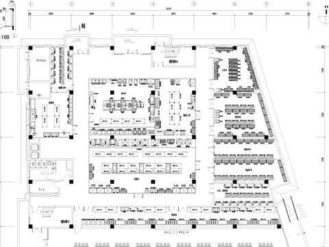 餐厅厨房设备摆放平面图室内工装CAD施工图cad施工图