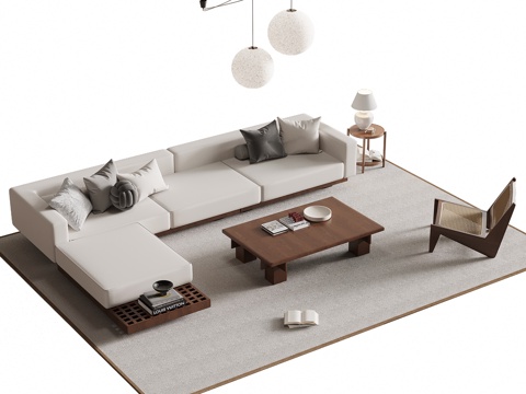  中古风沙发茶几组合3d模型 