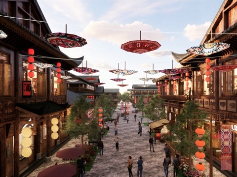 中式复古商业街 中式风情商业级su模型