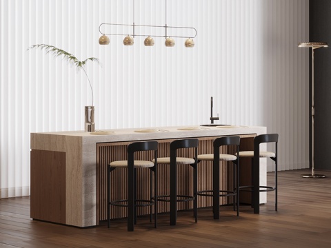  中古风吧台 岛台3d模型 