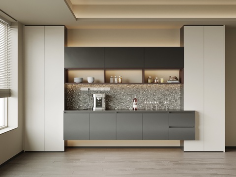  现代意式酒柜 餐边柜su模型 