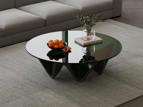  现代茶几 玻璃圆形茶几3d模型 
