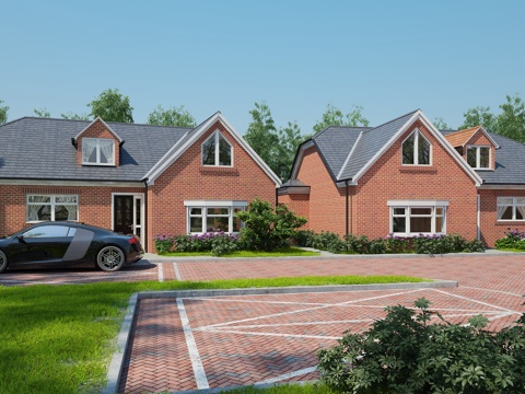  别墅 灌木 景观 园林3d模型 