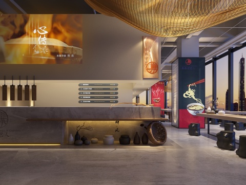  传统中式餐饮空间3d模型 