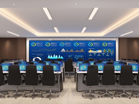  现代消防指挥室 会议室3d模型 
