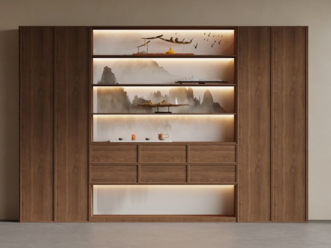  新中式书柜3d模型 