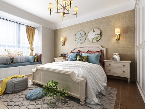  美式现代简约主卧室 插花 摆件 吊灯3d模型 