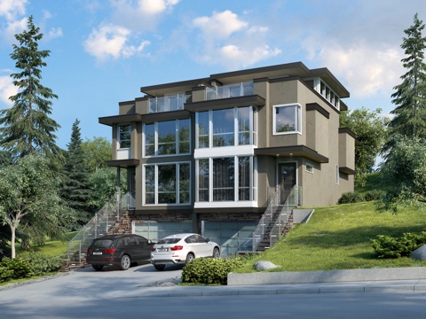  别墅 灌木 景观 园林 草地3d模型 