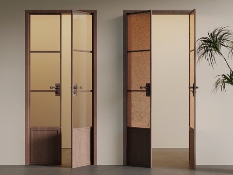 中古风双开门 玻璃门 室内门su模型