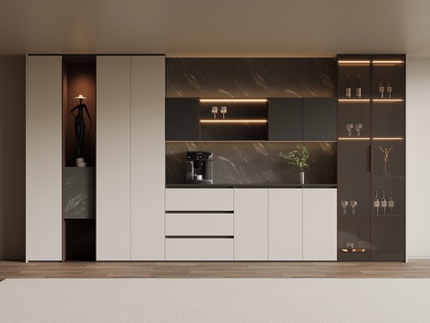 现代意式酒柜 餐边柜su模型