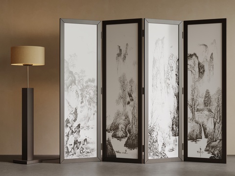 新中式屏风 隔断su模型