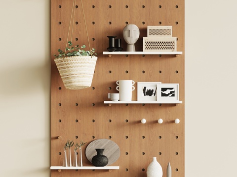 现代洞洞板 墙饰su模型