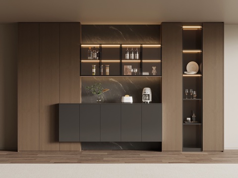  现代意式酒柜 餐边柜su模型 