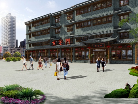  中式古建筑门头灯笼3d模型 