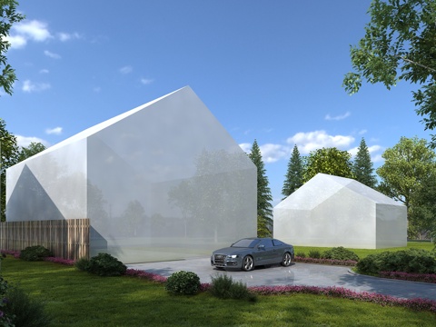  美式田园别墅 景观 全模场景 灌木3d模型 