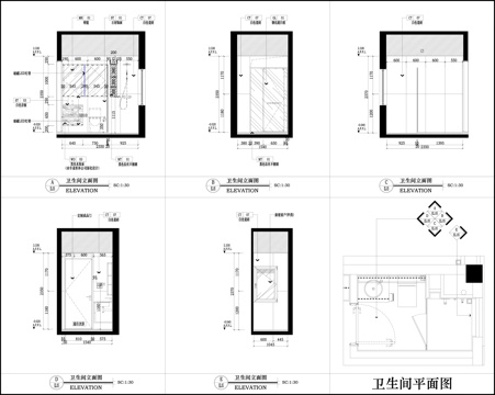 石材墙面节点 卫浴节点  卫生间平面立面图 现代卫生间布局图cad施工图