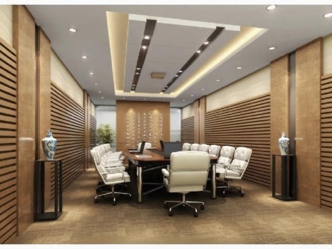  高端商务会议室设计 现代办公空间装潢免费3d模型 