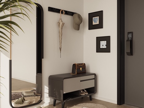 全身镜换鞋凳挂衣杆su模型