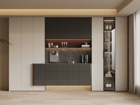 现代简约酒柜 餐边柜su模型