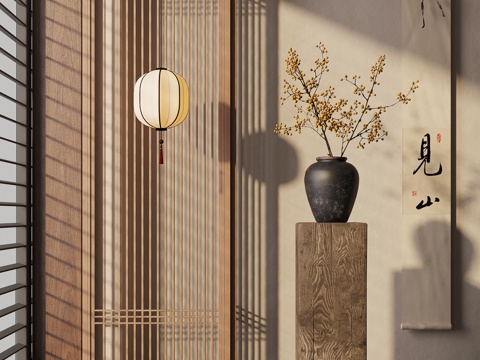  新中式花瓶 花卉 宋式花瓶 吊灯3d模型 