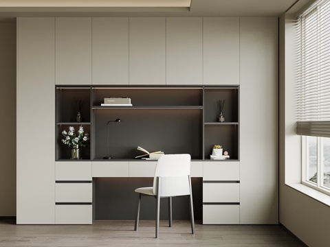 现代书桌椅 一体柜su模型