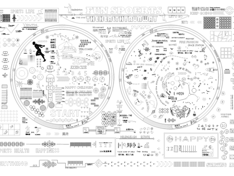 健身运动场地儿童乐园跑道铺装地面图案标识标志CAD图块图库cad施工图