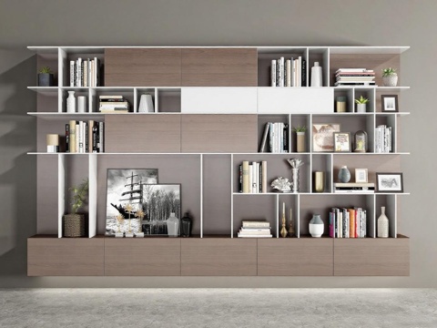  现代风格墙面书架免费3d模型 