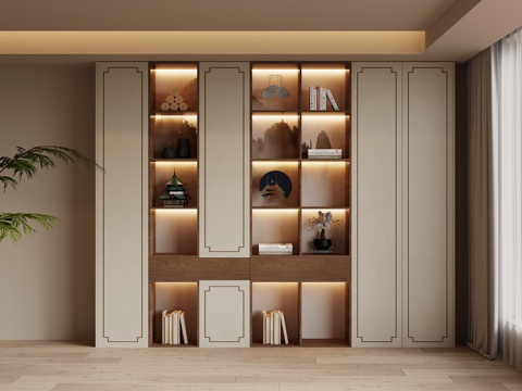  新中式书柜3d模型 