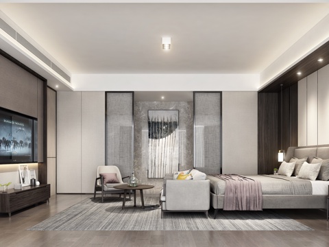  现代简约卧室 电视柜 桌椅3d模型 