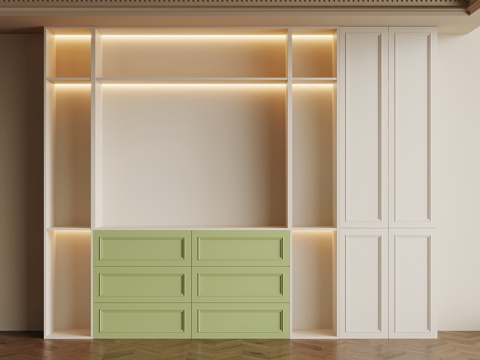  法式奶油风书柜3d模型 