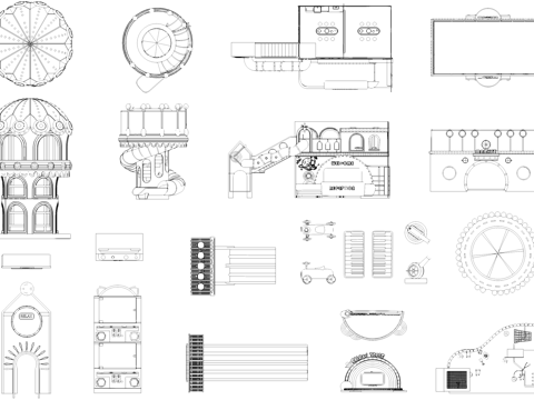 儿童活动场地游乐设施平立面图块图库CAD施工图cad施工图