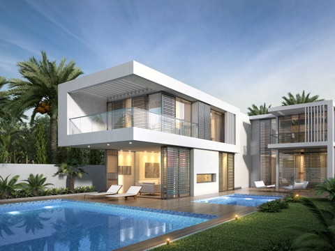  现代别墅 游泳池 热带3d模型 