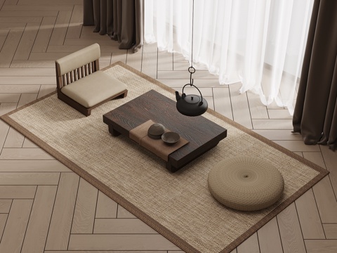  新中式榻榻米茶桌椅3d模型 