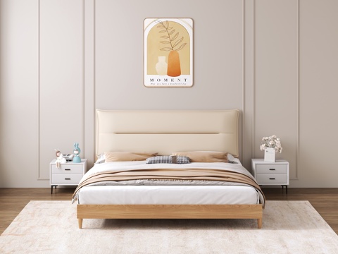  现代风格卧室  家具皮床 灯光齐全3d模型 