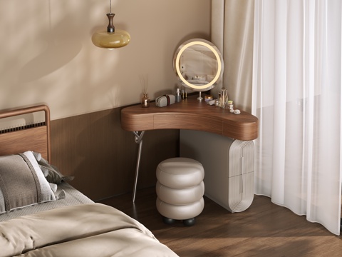  现代风格卧室家具梳妆台 灯光齐全3d模型 