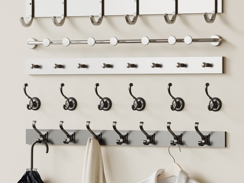 现代挂钩 挂衣板 墙饰su模型