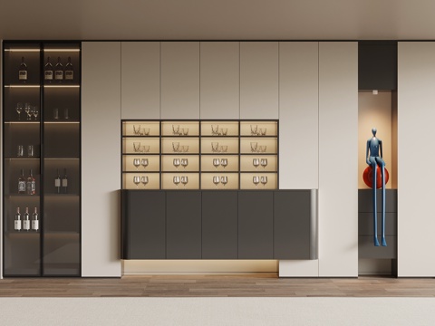  现代意式酒柜 餐边柜su模型 