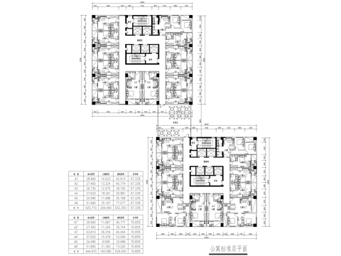 公寓标准层户型图建筑平面CAD施工图cad施工图