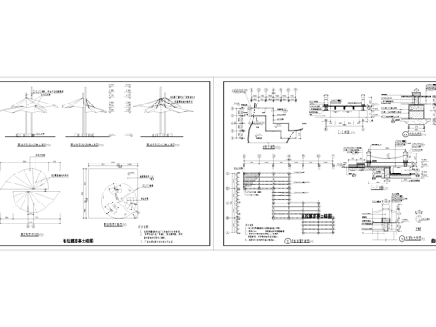 张拉膜亭曲桥景观结构节点CAD施工图cad施工图