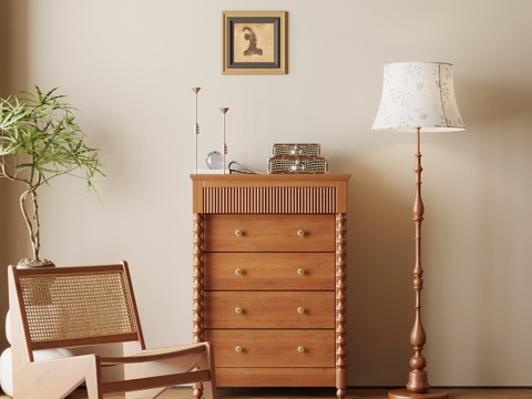 中古风边柜 斗柜 落地灯 休闲椅su模型