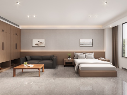  现代酒店宾馆客房家属探亲房3d模型 