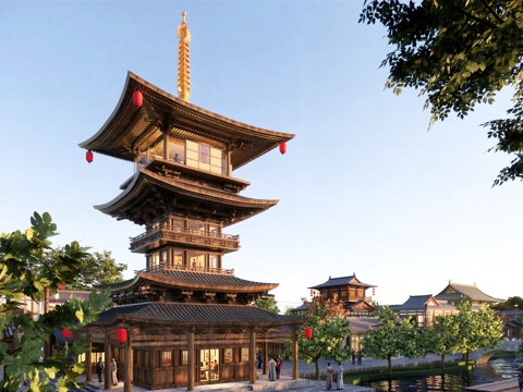 中式商业街 中式水街su模型