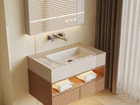 中古风浴室柜 洗手台su模型